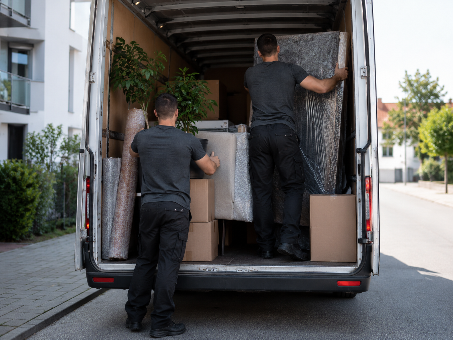 Umzugsteam belaedt einen Transporter
